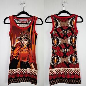 SMASH Sleeveless Cotton Dress Size Small Graphic Art Print Retro Mod Style Artsy